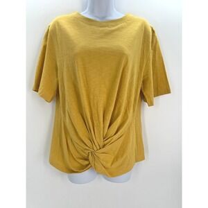 Lisa Todd Womens Mustard Yellow Slub Knit Twisted Knot Front Crewneck Top Size S